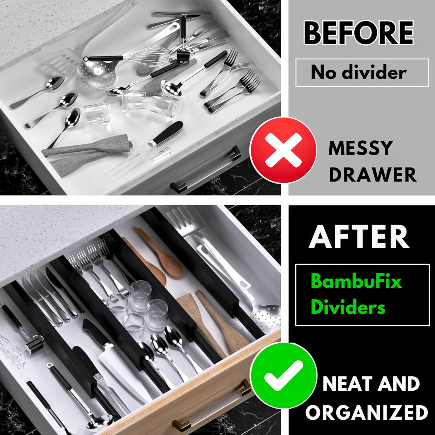 Adjustable Bamboo Drawer Dividers (6-Pack)