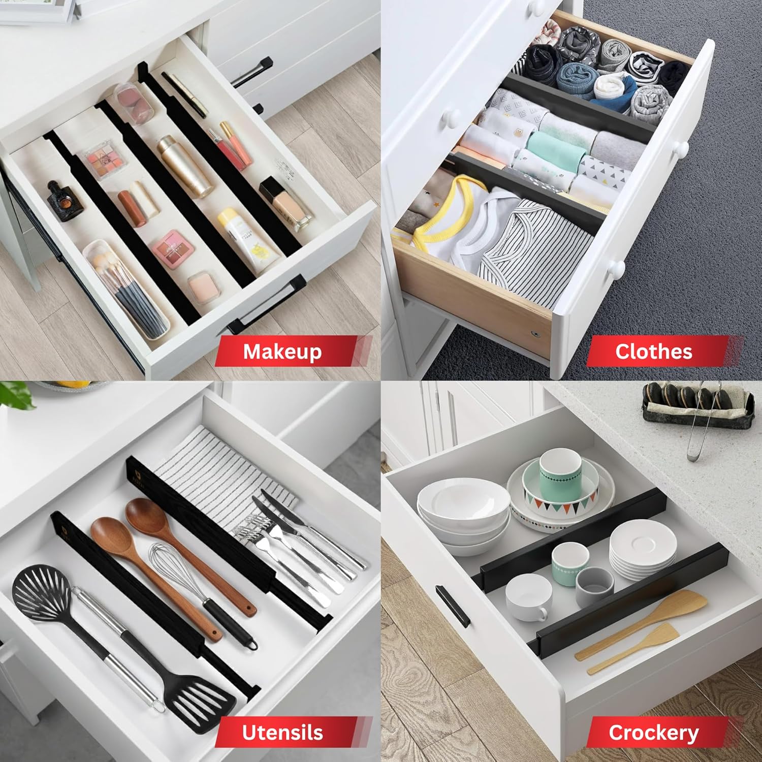 Adjustable Bamboo Drawer Dividers (6-Pack)